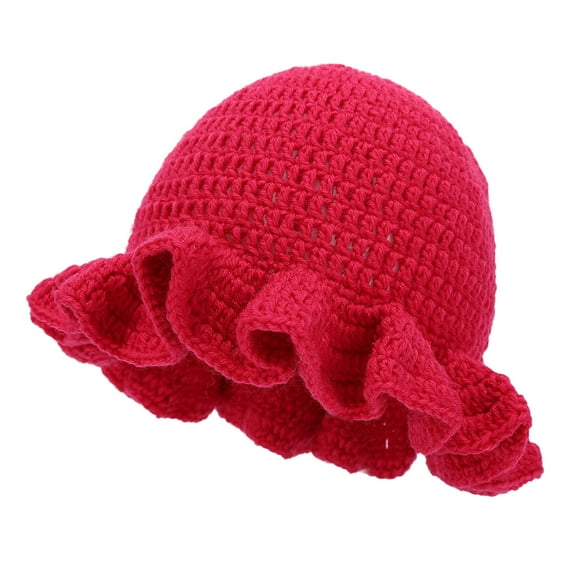 CYSFASHION Bucket Hats for Woman Handmade Crochet Ruffled Wool Hat Fashionable Colorful Wide Brimmed Hat Unisex Hat With Flounced Edge Red