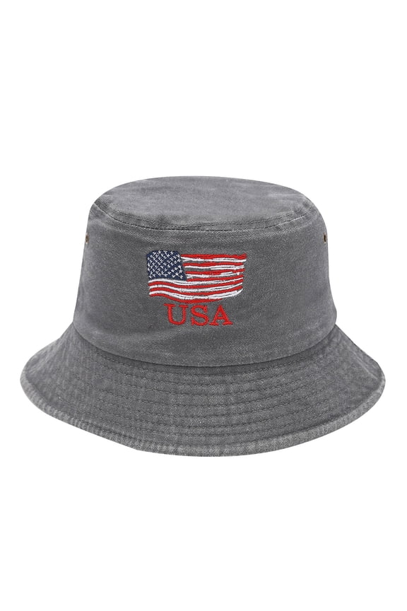 Bucket Hats for Woman Trendy Queen Sunhat Women Cute Cotton Beach Hat American Flag Fall Fashion Foldable Fishing Cap Grey