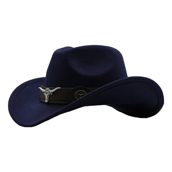 CYSFASHION Cowboy Hats for Women Men Retro Western Boho Sun Hat Wide Brim Navy Cowgirl Hat