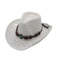 thumbnail image 1 of CYSFASHION Cowgirl Costume for Girls Retro Unisex Boho Straw Wide Brim White1 Cowboy Hat, 1 of 2