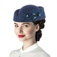 thumbnail image 1 of CYSFASHION Fascinators Hats for Women Tea Party Girls Accessories Church Retro Pillbox Hat Navy, 1 of 4