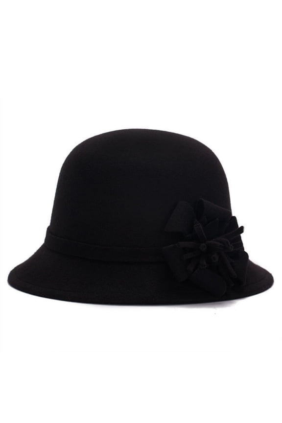 Fedora Hats for Women Tea Party Dresses 1920s Flowy Cloche Hat Elegant Wool Women's Hats & Caps Black