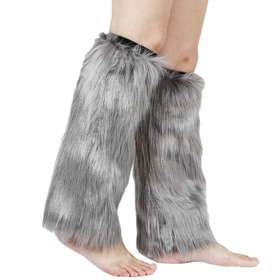CYSFASHION Furry Boots for Women Faux Fur Leg Warmers Fluffy Fall Fashion Must Haves Fuzzy Boot Grey