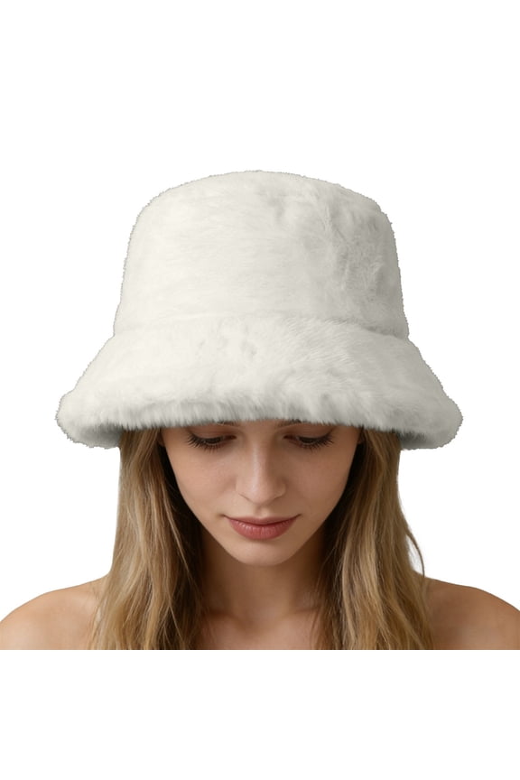 Fuzzy Bucket Hat For Women Fitness Faux Adjustment Flannel Winter Fashion Fleece Women's Hats & Caps White