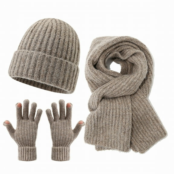 CYSFASHION Head Scarf for Women Warm Winter Gloves Fall Clothes Men's Headband Screen 3Pcs Knit Beige Beanie