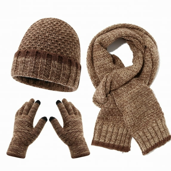 CYSFASHION Head Scarf for Women Warm Winter Gloves Fall Clothes Men's Headband Screen 3Pcs Knit Khaki Beanie