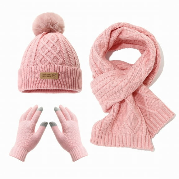 CYSFASHION Head Scarf for Women Warm Winter Gloves Fall Clothes Men's Headband Screen 3Pcs Knit Pink Beanie