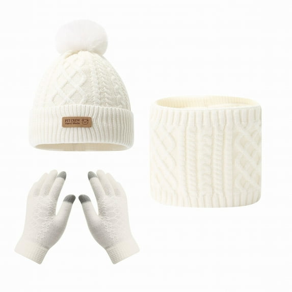 CYSFASHION Head Scarf for Women Warm Winter Gloves Fall Clothes Men's Headband Screen 3Pcs Knit White Beanie