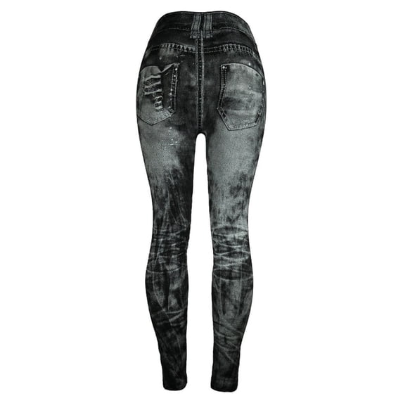CYSFASHION Hip Up Slim Faux Jean Printed Nine Length Women's Leggings Stretch Casual Gym Daily Bottom