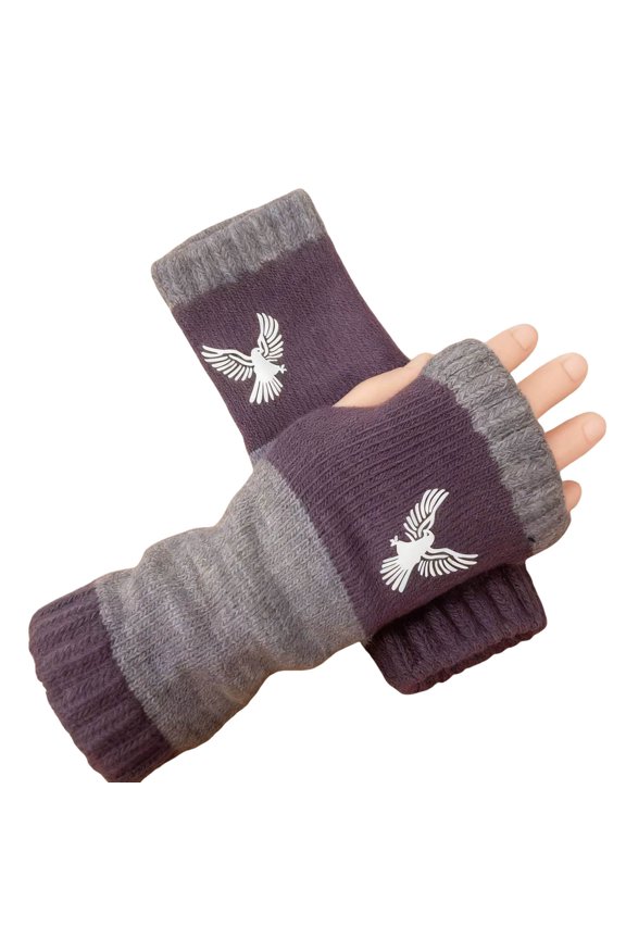 Mens Winter Gloves Winter Clothing Fitness Wool Eagle Unisex Fingerless Mittens Purple