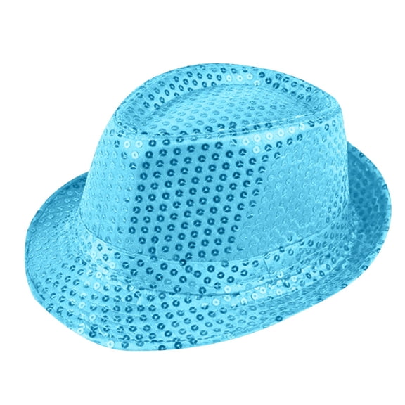 CYSFASHION Party Cowgirl Hat for Women Sequins Women's Hats Glitter Jazz Fedora Dance Show Dad Hat Sky Blue