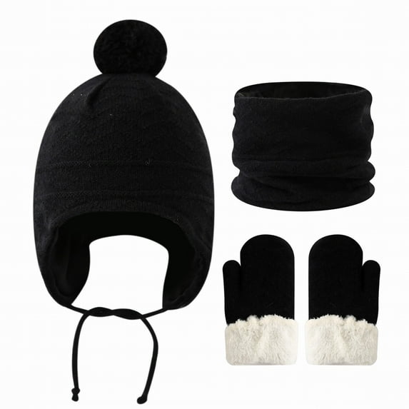 CYSFASHION Scarf for Women 3 Piece Winter Gloves Men Fall Fashion Must Haves Men's Touchscreen Ear Warmer Caps Fleece Black Beanie