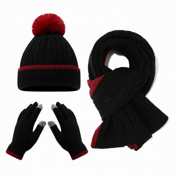 CYSFASHION Scarf for Women 3 Piece Winter Gloves Men Fall Fashion Must Haves Men's Touchscreen Ear Warmer Caps Fleece Black Beanie
