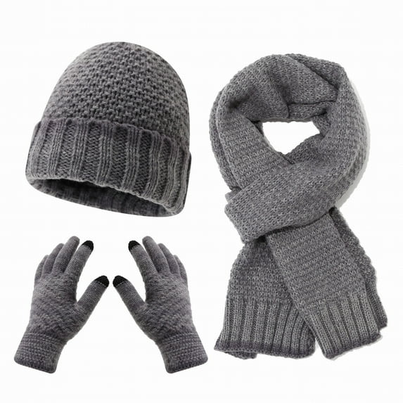 CYSFASHION Scarf for Women 3 Piece Winter Gloves Men Fall Fashion Must Haves Men's Touchscreen Ear Warmer Caps Fleece Grey Beanie
