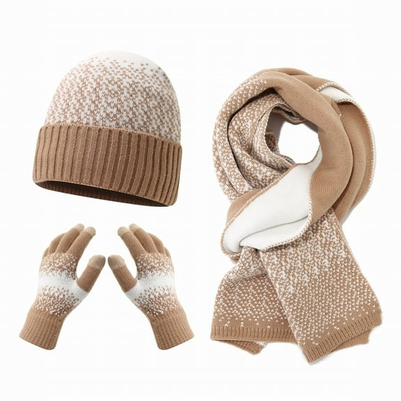 CYSFASHION Scarf for Women 3 Piece Winter Gloves Men Fall Fashion Must Haves Men's Touchscreen Ear Warmer Caps Fleece Khaki Beanie