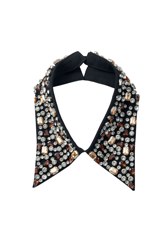 Sequin Dickey Collar Blouse for Women Half Shirts Family Business Casual Mock Neck Fake Collar Black