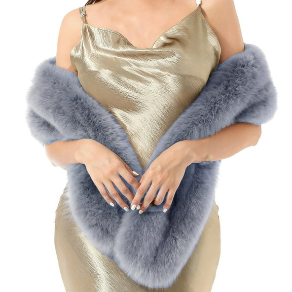 CYSFASHION Shrugs for Women Bride Neck Warmer Faux Fur Shawl Christmas Gifts Party Wrap Evening Cape Wedding Dress Grey
