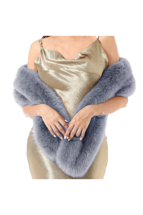 Shrugs for Women Bride Neck Warmer Faux Fur Shawl Christmas Gifts Party Wrap Evening Cape Wedding Dress Grey