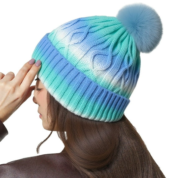 CYSFASHION Sky Blue Beanie for Women Women's Fleece Lined And Thickened Knitted Hats Cold Warm Personalized Fashionable And Versatile Colored Beanies