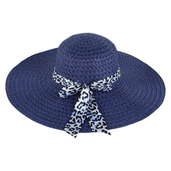 CYSFASHION Straw Hats for Women Outdoor Floppy Foldable Beach Breathable Wide Brim Sun Hat Navy