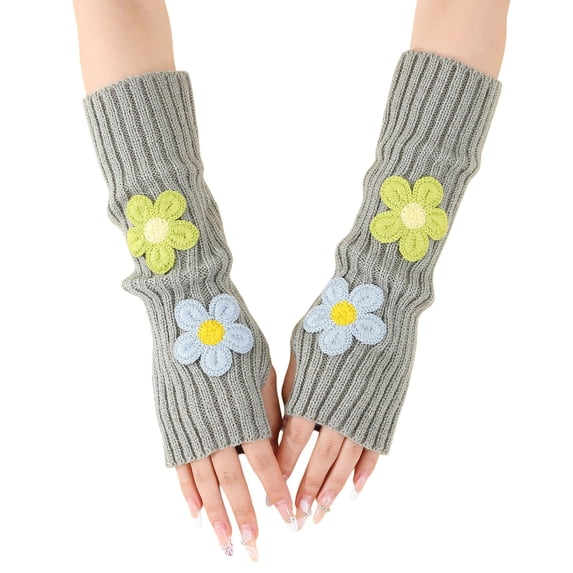 CYSFASHION Winter Fingerless Gloves for Women Cute Crochet Floral Decor Stretchy Half Finger Gloves for Daily Wear