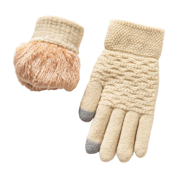CYSFASHION Winter Gloves Men Plush Hand Warmers Thermal Fall Fashion Must Have Faux Fur Wool Womens Mittens Beige