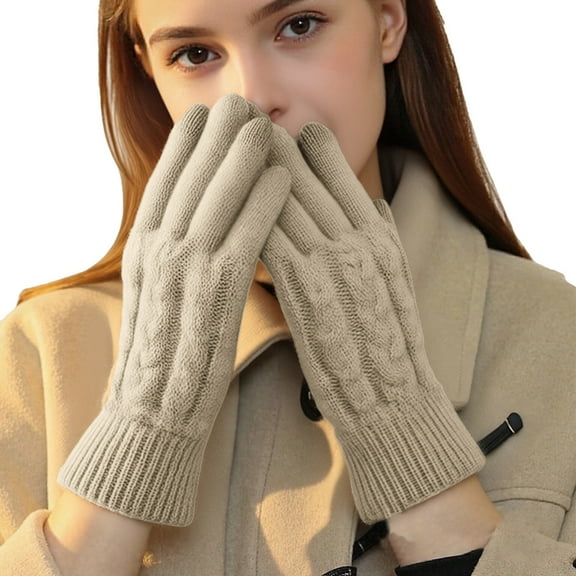CYSFASHION Winter Gloves for Women Full Finger Winter Fleece Lining Compression Gloves Beige