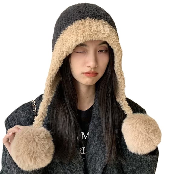 CYSFASHION Winter Hats for Women Casual Cozy With Ball Wool Trapper Hat Foldable Grey Beanies