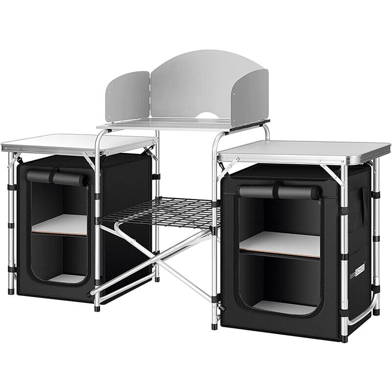 CYTROP Portable Camping Kitchen Table with Storage Organizer, Folding Cooking Table Camp Kitchen Equipment for BBQ, Party and Picnic, Black