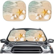 CYU SHOP Beach Starfish Windshield Sun Shade Portable and Foldable 2-Piece Colorful Car Front Window Sunshade Blocks Sun Visor, Universal Size