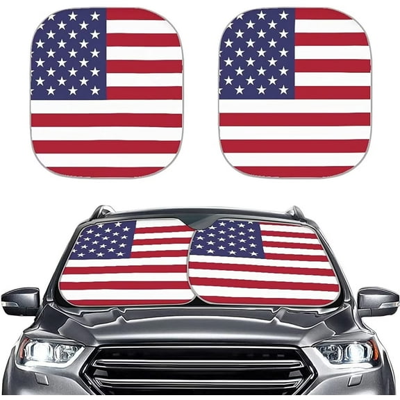 CYU SHOP Car Front Windshield Sun Shades for Women, Classic American Flag Design 2 Packs Foldable Automotive Window Sunshade Sun Visor Reflect UV, Fit Cars SUVs Trucks Sedans