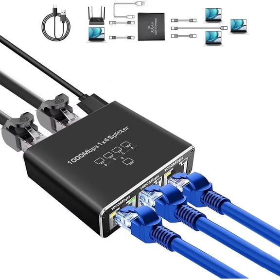CYU SHOP Ethernet Splitter 1 to 4 RJ45 Ethernet Network Adapter