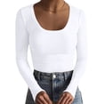 thumbnail image 1 of CYU SHOP White Long Sleeve Shirts for Women Plus Size Fall Long Sleeve Stretch Slim Round Neck Ribbed Basic Shirts(XX-Large，01 White）, 1 of 7