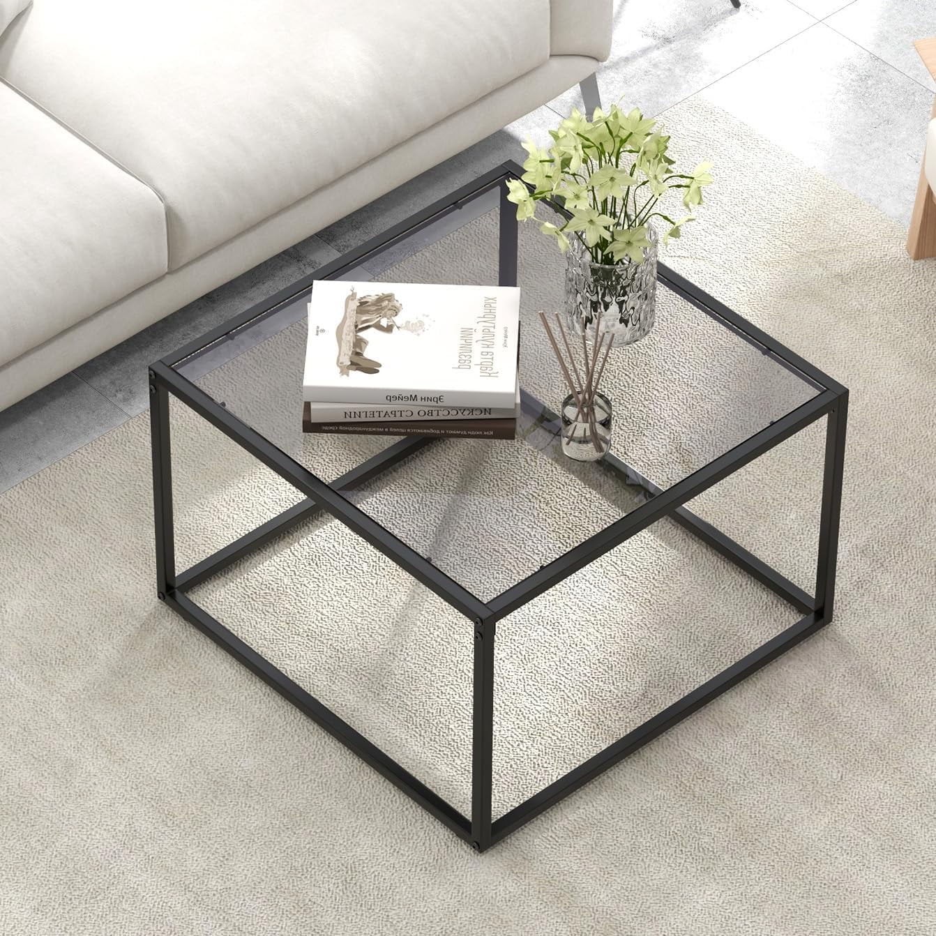 Square Tabletop CYUIBIPO Square Coffee Table with Faux Marble Tabletop & Steel Frame ...