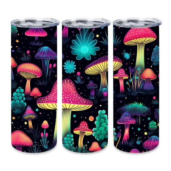 CYYFXKA Mushrooms Skinny Tumbler 20 oz, Stainless Steel Vacuum Insulated Coffee Cup with Lid and Straw Double Wall Travel Mug for Tea Cold Beverages Drinks