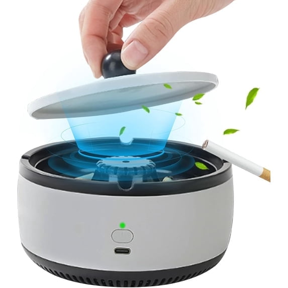 KIDSNADO 2-in-1 Smokeless Ashtray with Lid USB Rechargeable Ash Tray with Air Filtration, Auto-Off Design for Home Office Car, Modern Grey