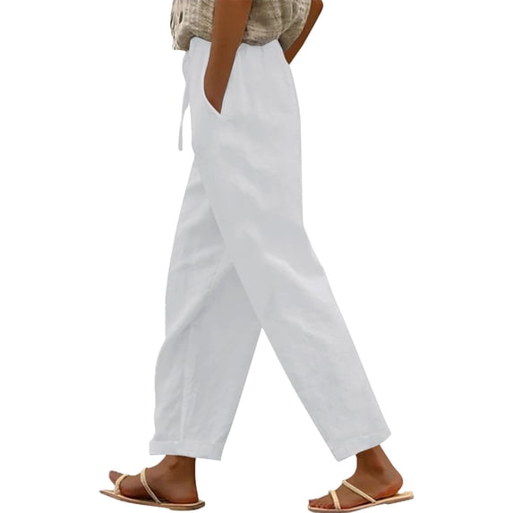 CYYOLLPF Cotton Capri Pants for Women Gaucho Pant Paper Bag Pants Yoga Sweatpants Beach Pants for Women Hiking Capris for Women Boho Embroidered Floral Pants Wide Leg Linen Pants White 3XL