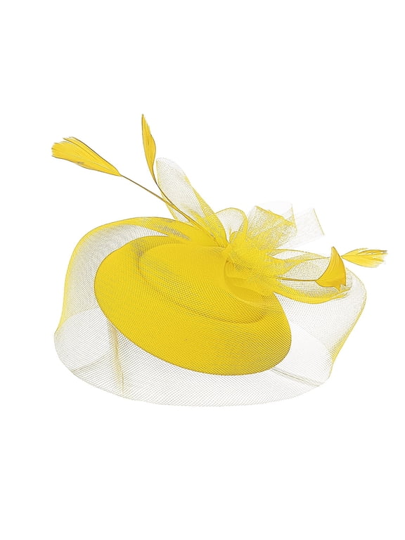 Fascinators Hats Kentucky Derby Hats for Women Derby Fascinator for Women Tea Party Fascinators for Women Feather Headpiece Feather Headband Fascinators Hats for Women Yellow One Size