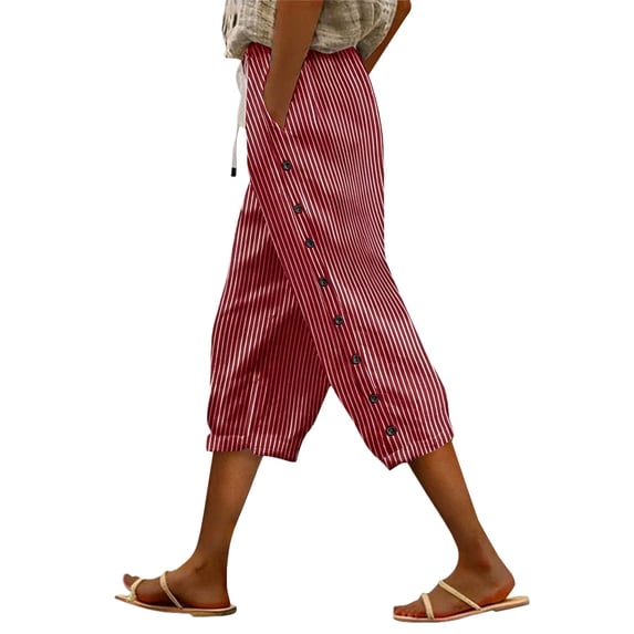 CYYOLLPF Linen Pants Women Boho Embroidered Floral Pants Pedal Pushers for Women 2026 High Waisted Embroidered Drawstring Pants Women Beach Pants for Women Gaucho Pant Red L