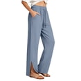thumbnail image 1 of CYYOLLPF Linen Pants Women Boho Embroidered Floral Pants Wide Leg Palazzo Pleated Capri Paper Bag Pants Cropped Pant Flowy Palazzo Wide Leg Women' s Culottes Boho Loose High Waist Blue XL, 1 of 7