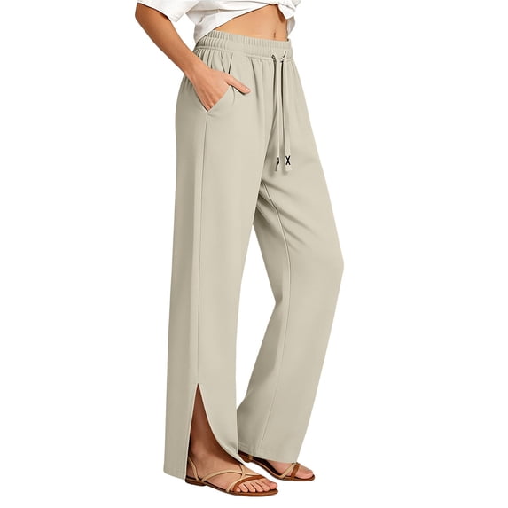 CYYOLLPF Linen Pants Women Yoga Sweatpants Pull on Pants Workout Pants Gaucho Pant Business Work Pants with Pockets Pleated Capri Cotton Linen Sweatpants Cropped Linen Pants Women Beige L