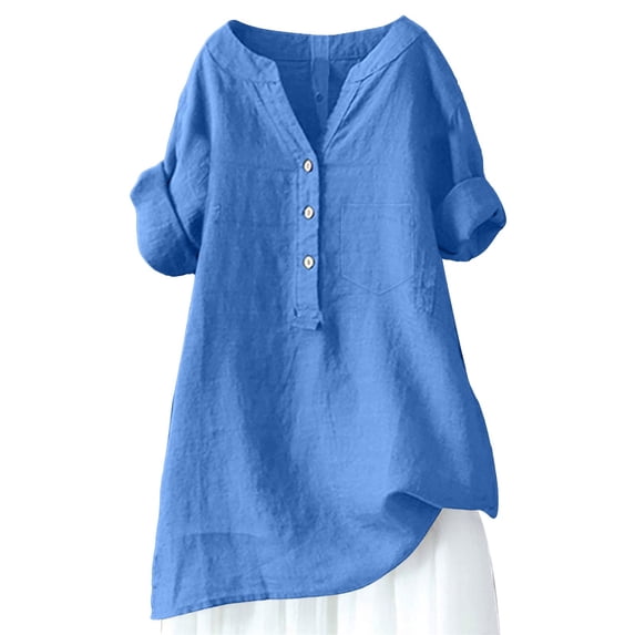 CYYOLLPF Linen Shirts for Women gauze shorts for women Beach Resort Pants ruffle shorts flowy shorts for women Vintage Baggy paperbag shorts Classic Fit kaftan dresses for women Blue L