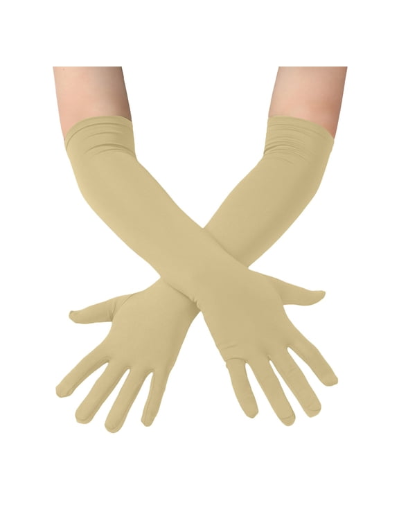 Long Gloves Women Sheer Gloves Flapper Accessories Extra Long for Party Dance Elbow Length Gloves Gothic Gloves Vintage Gloves Breathable Gloves Evening Gloves Tea Party Beige One Size