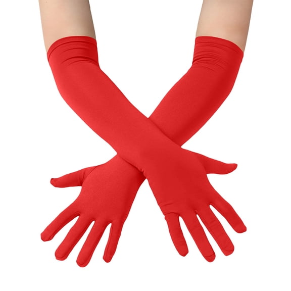 CYYOLLPF Long Gloves Women Vintage Gloves Flapper Accessories Evening Gloves Extra Long for Party Dance Elbow Length Gloves Breathable Gloves Gothic Gloves Tea Party Red One Size