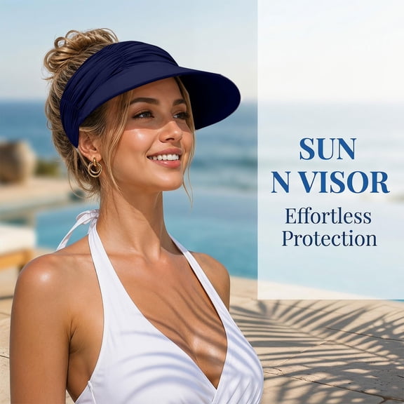 CYYOLLPF Running Visor Summer Hats for Outdoor Breathable Beach Travel Upf Hats for Women Sports Beach Golf Tennis Hiking Tennis Visors for Women Wide Brim Ponytail Hat Blue One Size