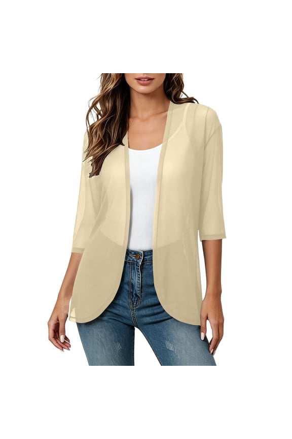 Short Sleeve Cardigan for Women Sheer Cardigan Womens Duster Cardigan Wrap Top Sheer Cardigan for Women Cropped Cardigan Open Front Cardigan for Women Cover up Top Beige S