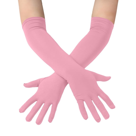 CYYOLLPF Stretchy Ruched Sheer Long Gloves Flapper Accessories Opera Gloves Extra Long for Party Dance Breathable Gloves Stretchy Breathable Sheer Mesh Bridal Gloves Tea Party Pink One Size