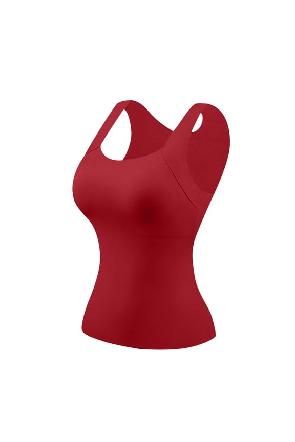 Tank Tops with Built in Bra Compression Tops for Women Push up Tank Top Built-in Bra Tank Tops Sleeveless Casual Shirts Knit Crop Halter Tops Compression Tanks for Women Red L