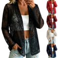 thumbnail image 1 of CYYOLLPF Women Casual Boho Hollow Out Fishnet Knit Cardigan Full Zip Hooded Long Sleeve Oversized Fit with Side Pockets Lightweight Beach Swim Cover Up Cruise Daily Outwear Tops Blue M, 1 of 5