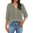 thumbnail image 1 of CYYOLLPF embroidered tops for women summer outfits linen pants set 2 Piece Gauze Cotton Peasant Outfits spring outfits for women 3/4 Sleeve Top sunmer sets womens shirts casual Gray M, 1 of 9